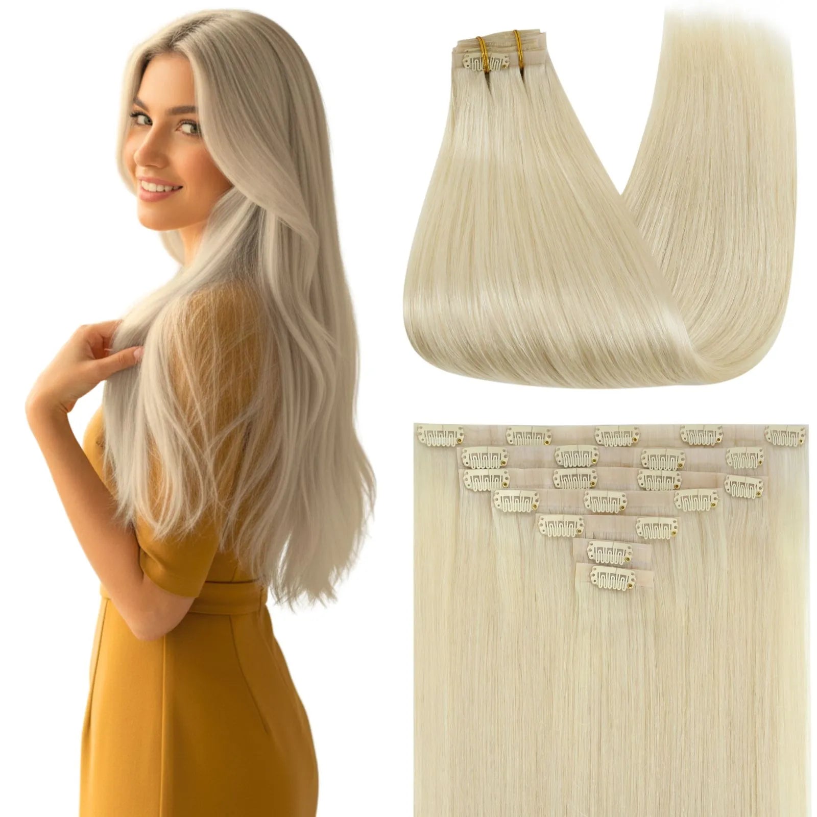 [Pre-Sale][Thick Volume 135-150Gram] Invisible Injection Clip in Human Hair Extensions Blonde #1000