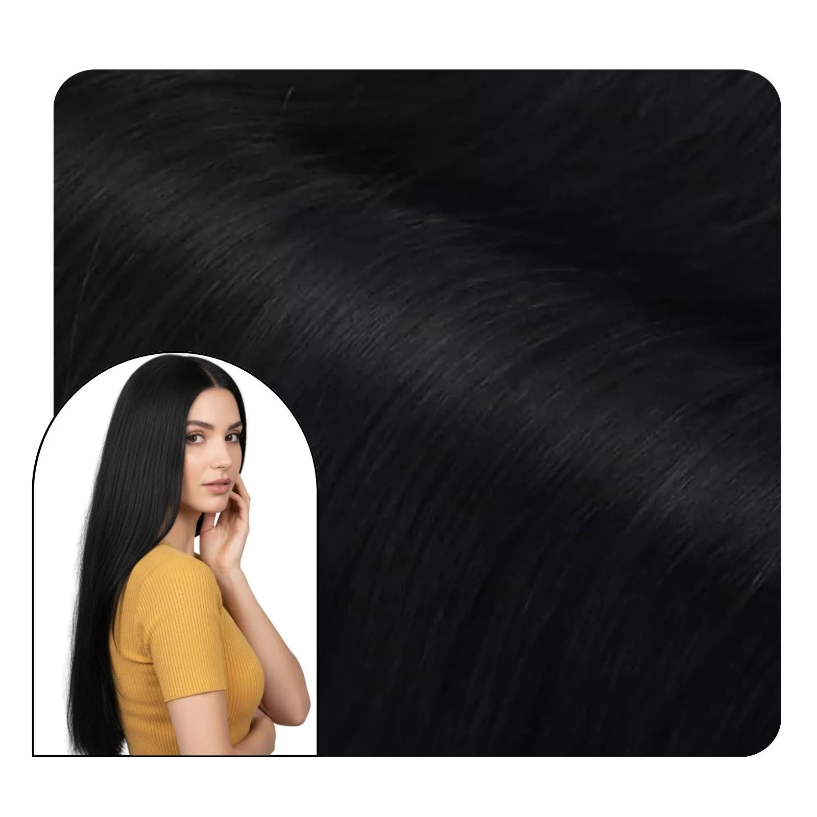 Jet black clip in human hair extensions
