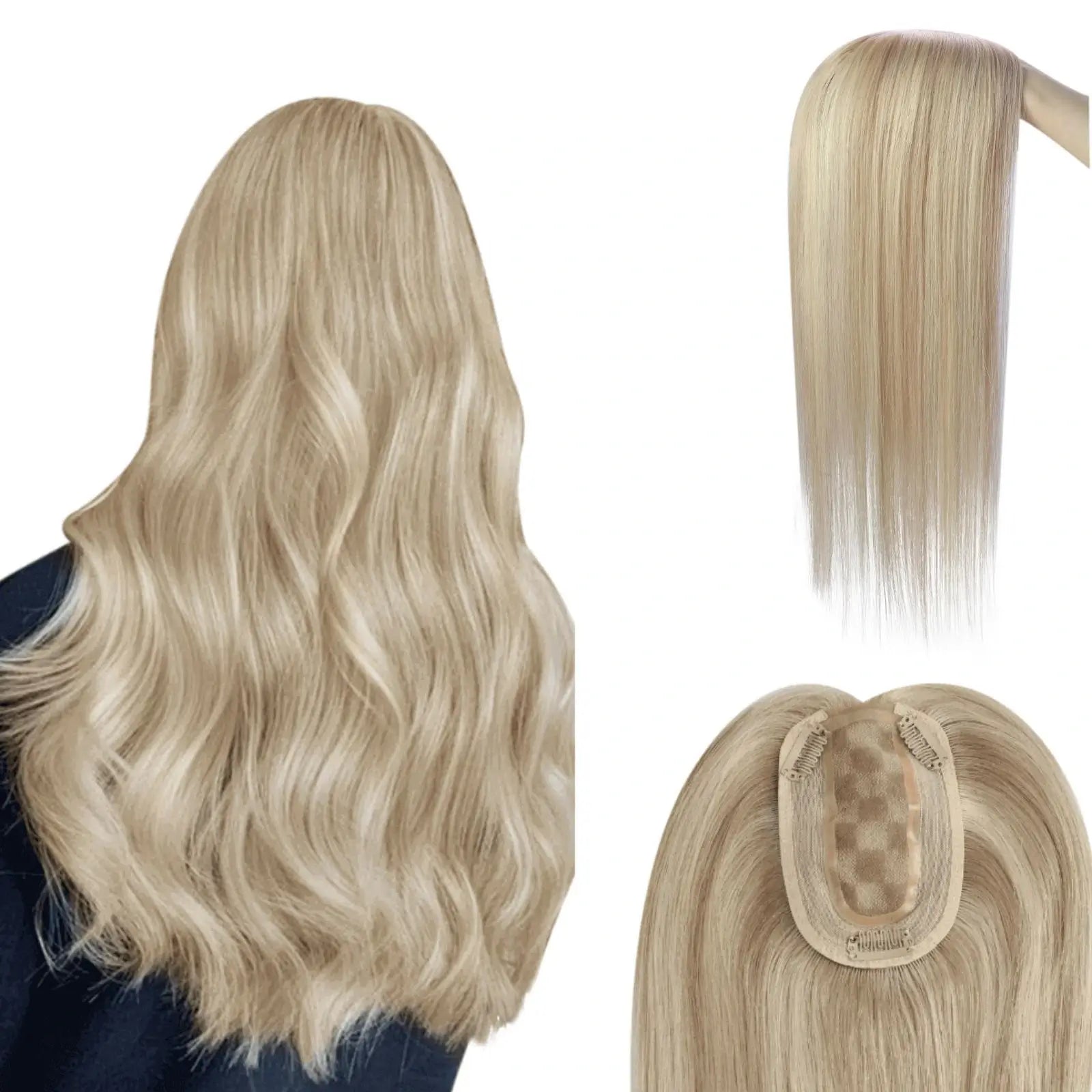 Medium Base Virgin Hair Toppers Without Bangs Hairpieces Fo rThinning Hair