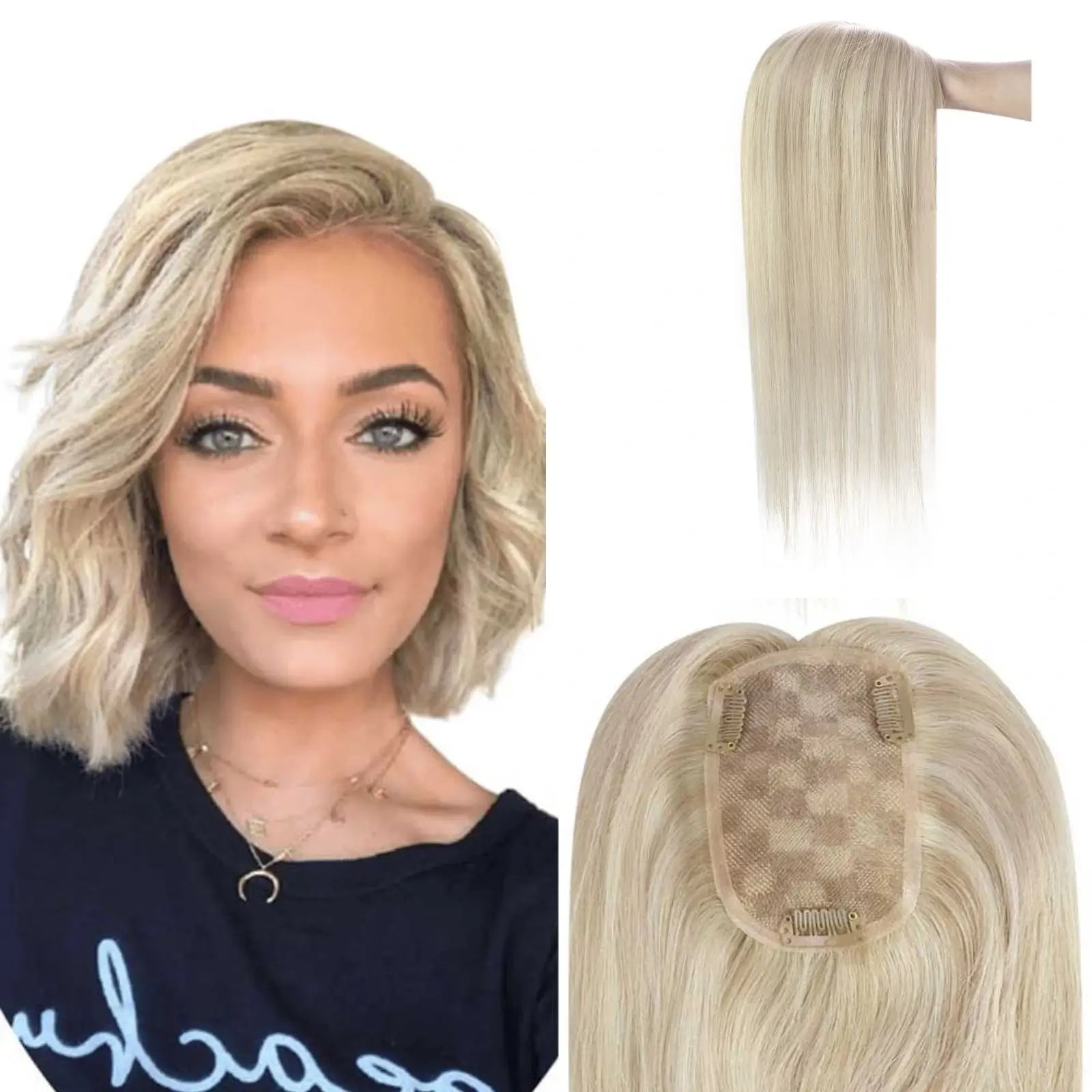 Mono Base Hair Toppers Without Bangs For Loss Hair Highlighted Color Blonde Hair