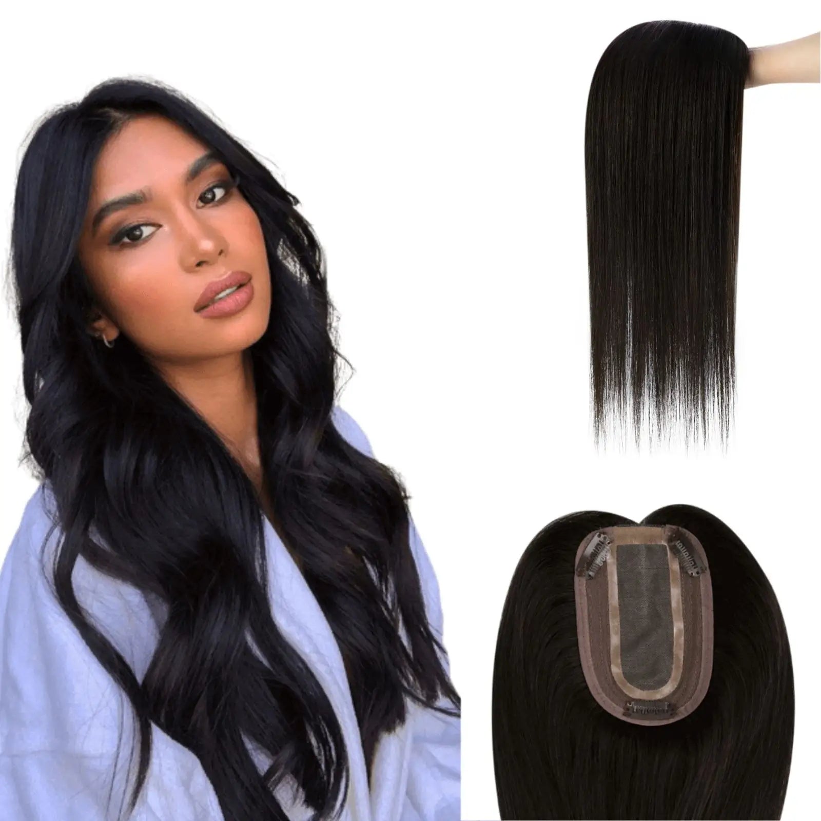 Mono Base Virgin Human Hair Toppers Off Black Seamless Hairline