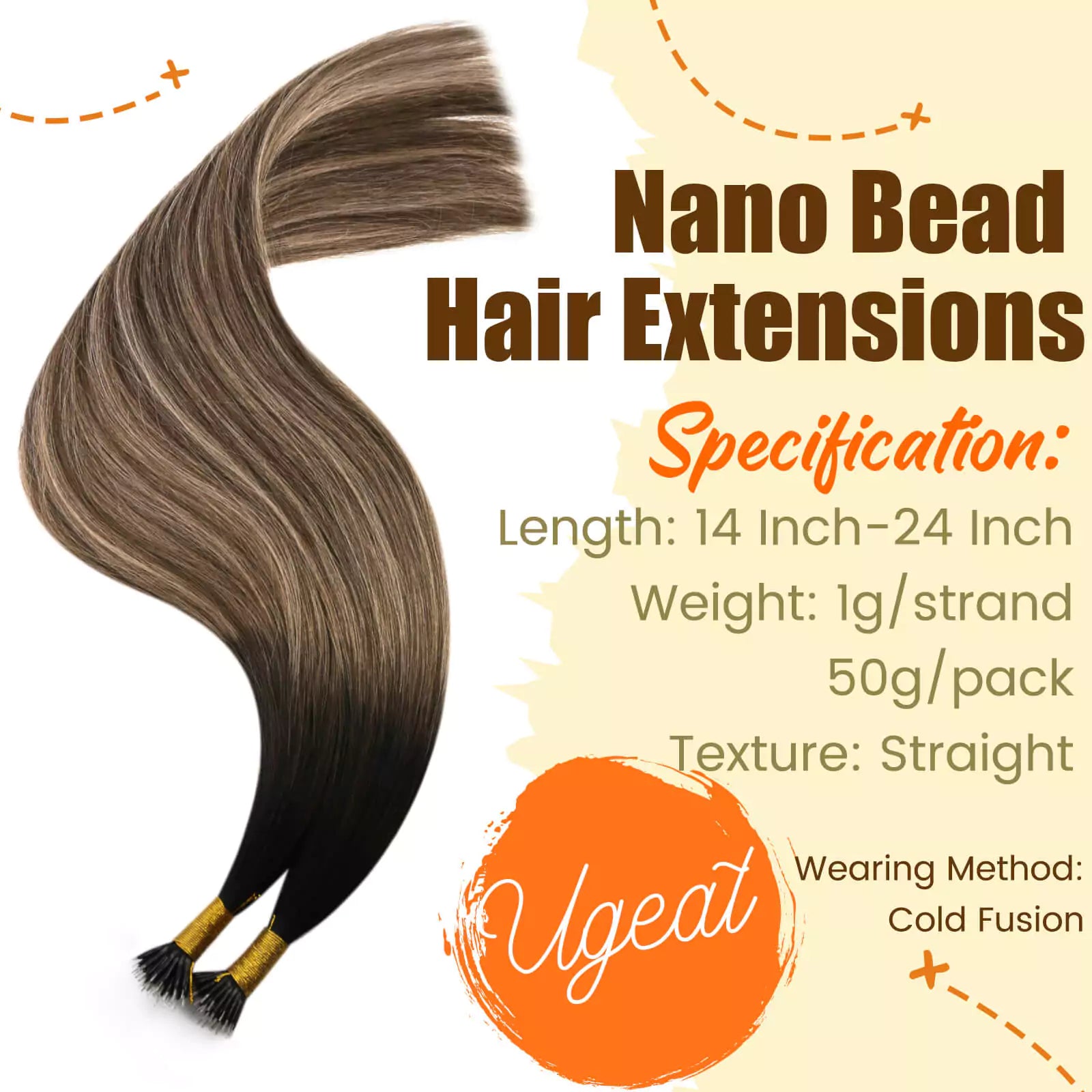 Nano Ring Hair Extensions Real Human Hair Balayage Color #1B/4/27