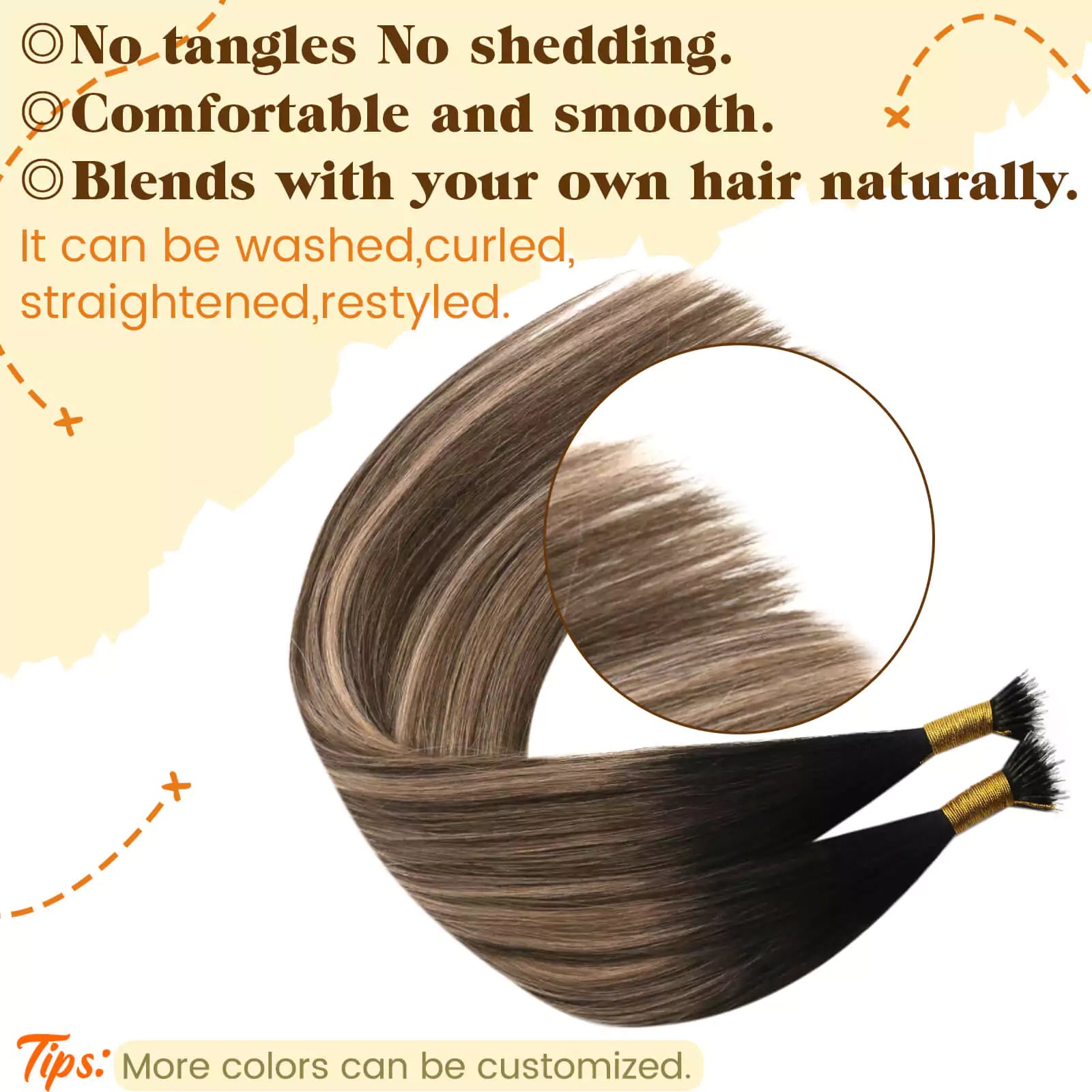 Nano Ring Hair Extensions Real Human Hair Balayage Color #1B/4/27