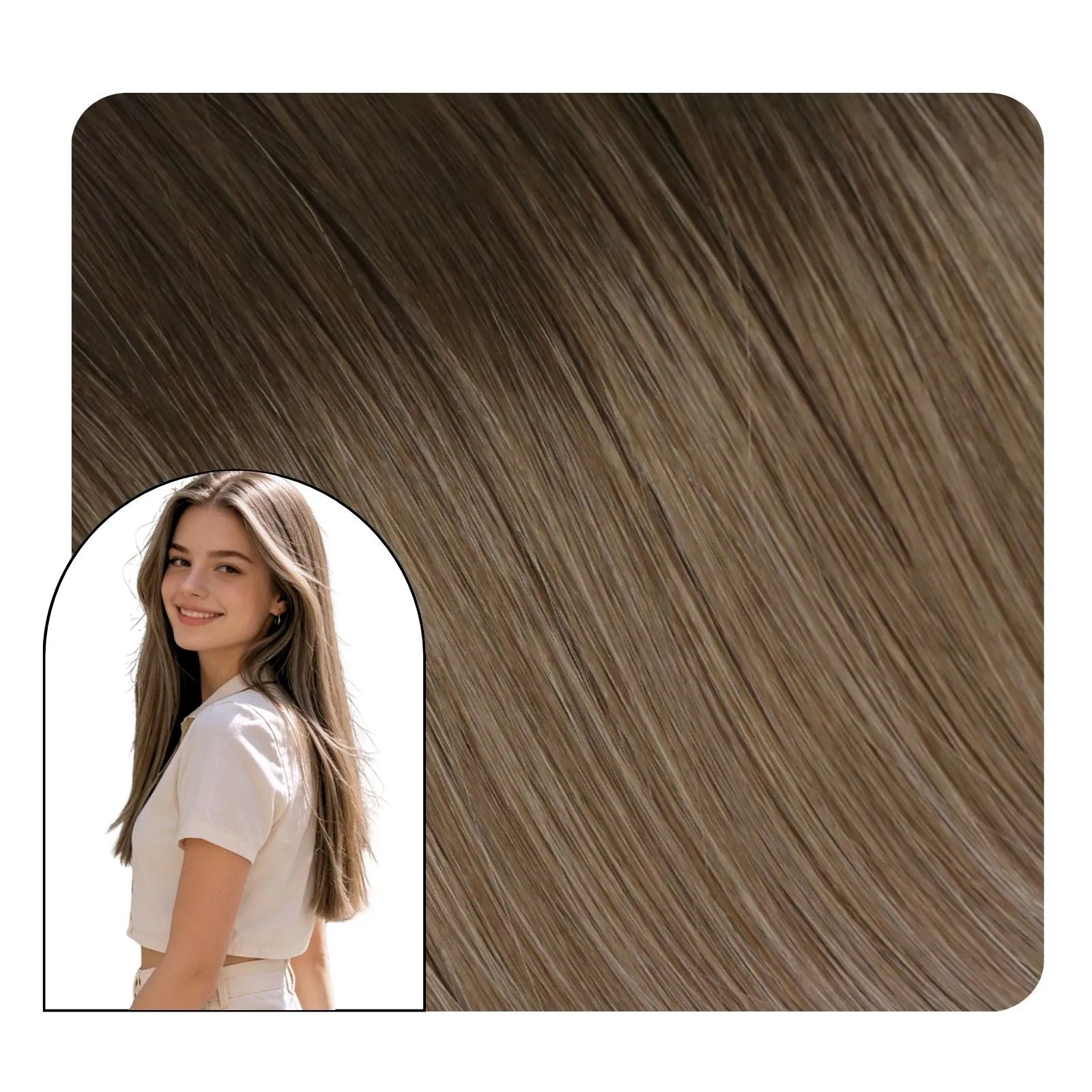 Non Pre‑Taped Tape In Hair Extensions Virgin Almond Brown Balayage 