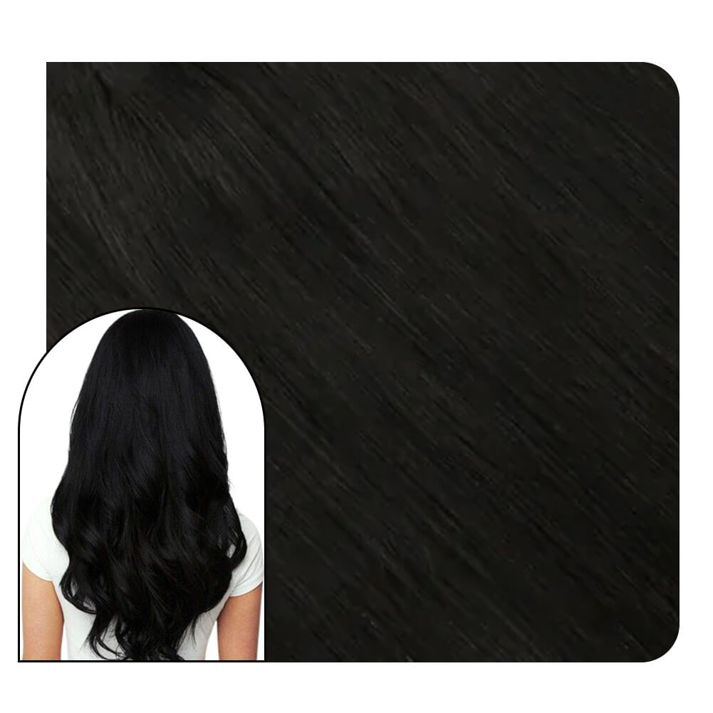 [PU Clip]  Clip in Extension PU Clips Double Weft Black Hair Extensions #1B