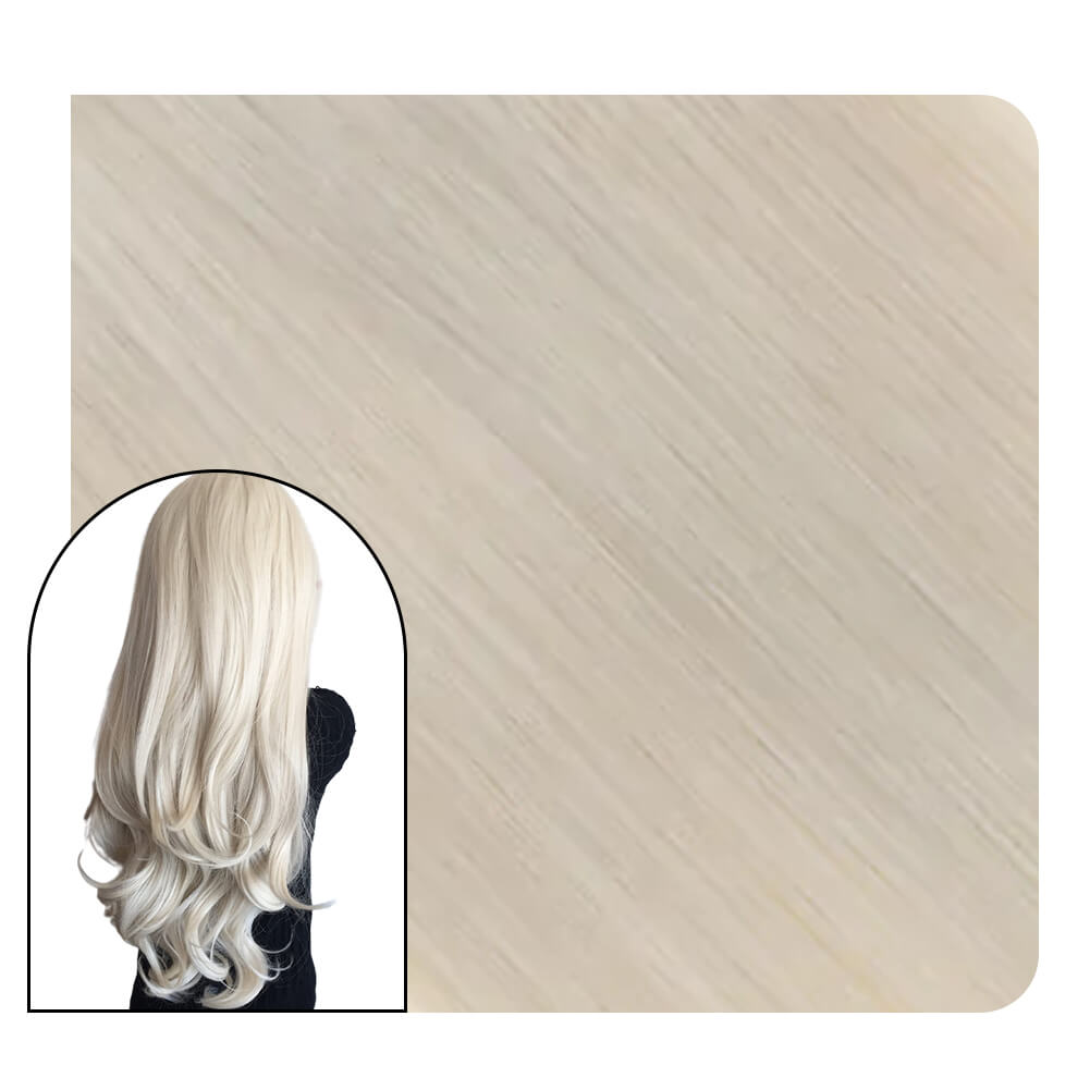 [PU Clip] PU Clip in Human Hair Extentions Blonde Hair White Blonde #60