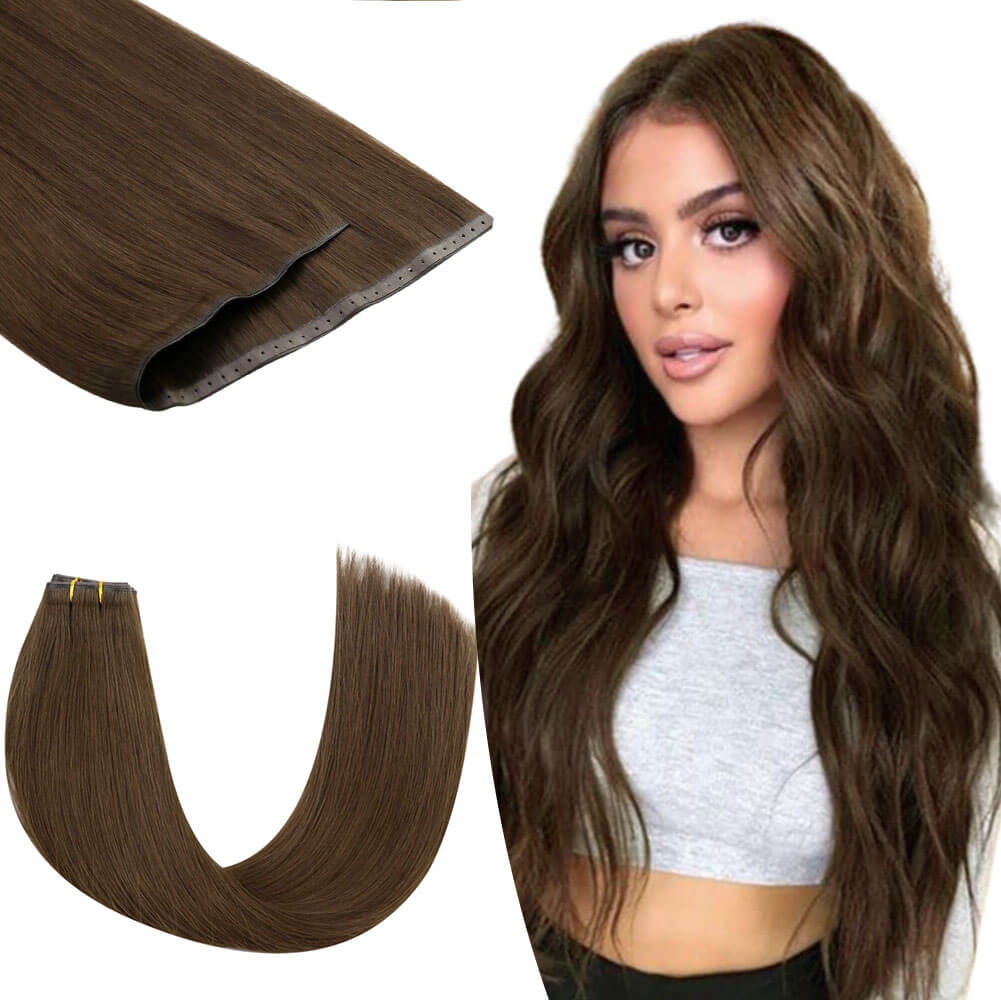 Seamless Invisible Hole Hair Weft PU Skin Weft Human Hair Brown