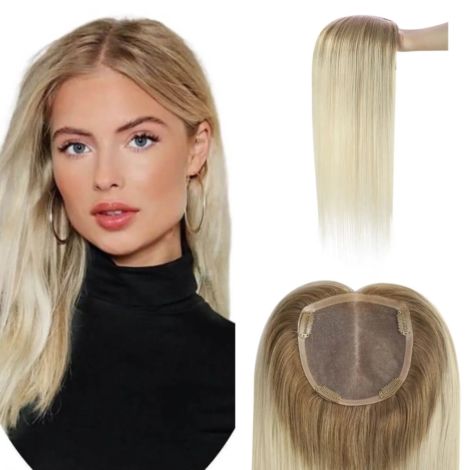 Remy Hair Ombre Brown to Blonde Wiglets Hairpieces For Thinning Hair Hand-made Topper