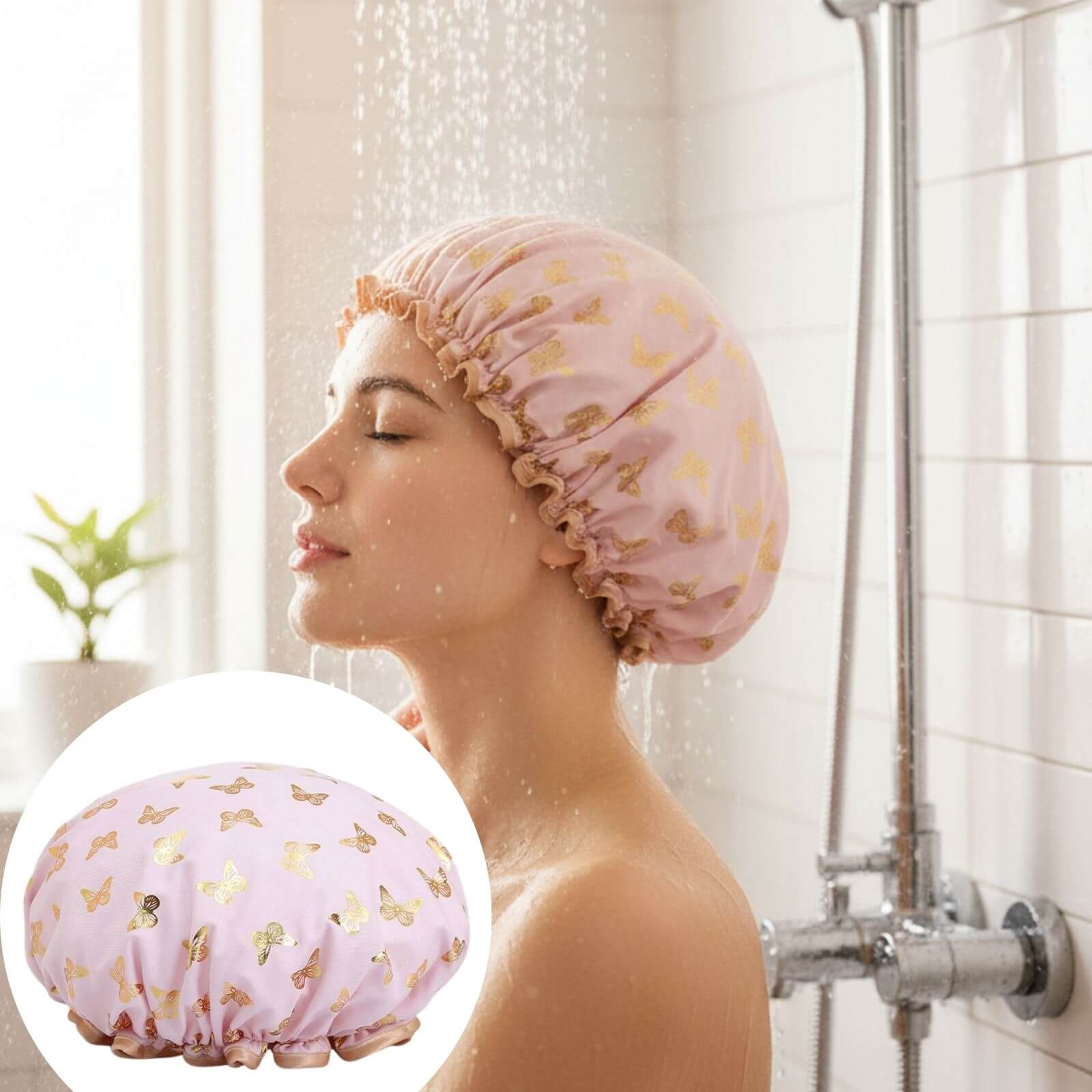 Elastic and Reusable Double Waterproof Layers Shower Cap