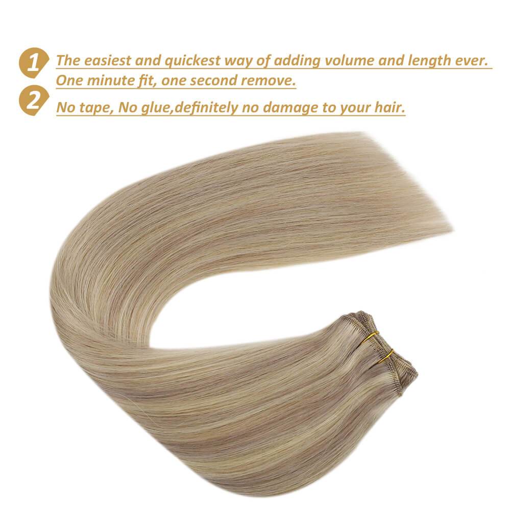 Weft Hair Extensions Sew in Two Blonde Colors 100% Human Hair 