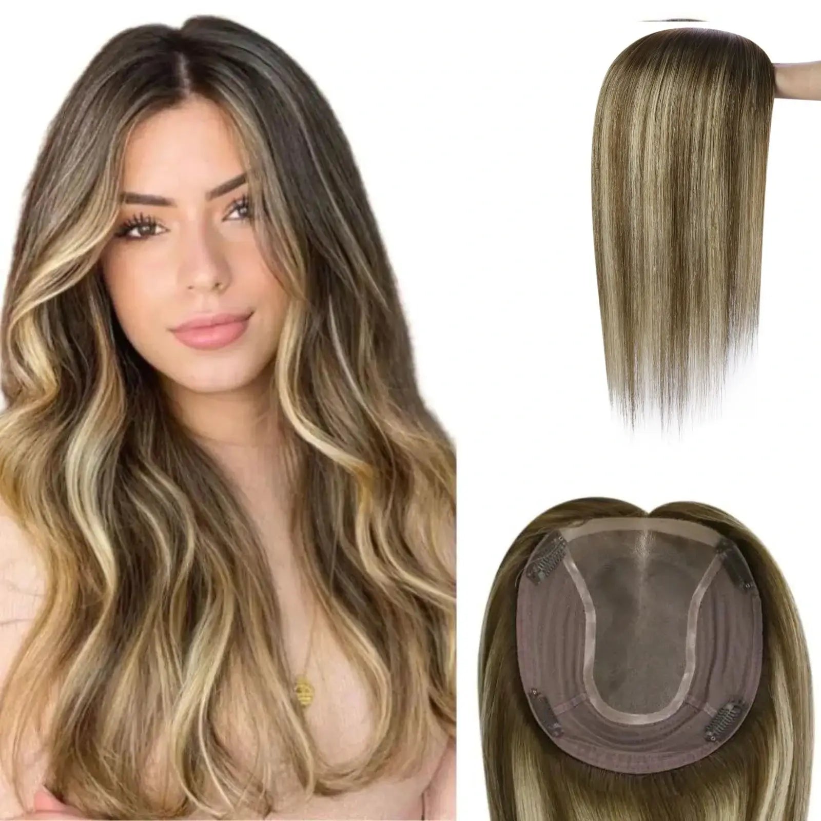 Virgin Hair Toppee Brown With Highlights Wiglets For Thinning Hair Toppers