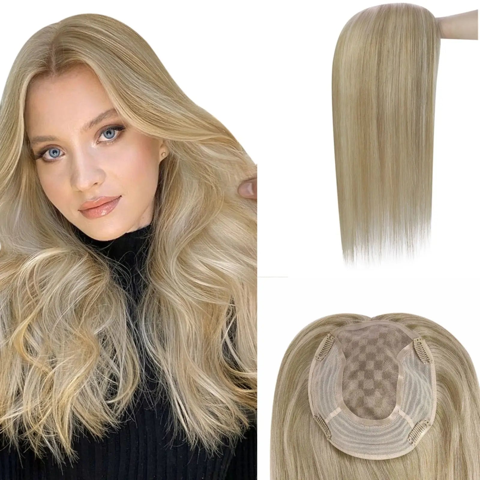 Virgin Hair Topper Brown With Blonde Human Hair Hairpieces