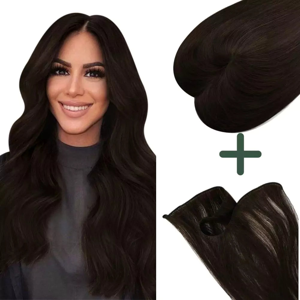 Virgin Hair Toppers And Hand-tied Real Human Hair Weft Darkest Brown