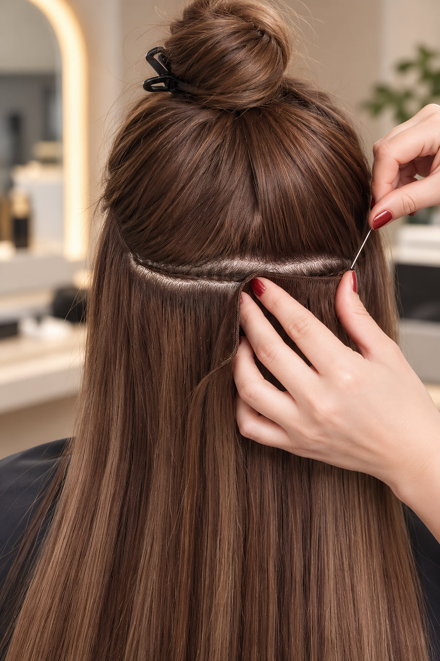 apply machine weft hair extensions