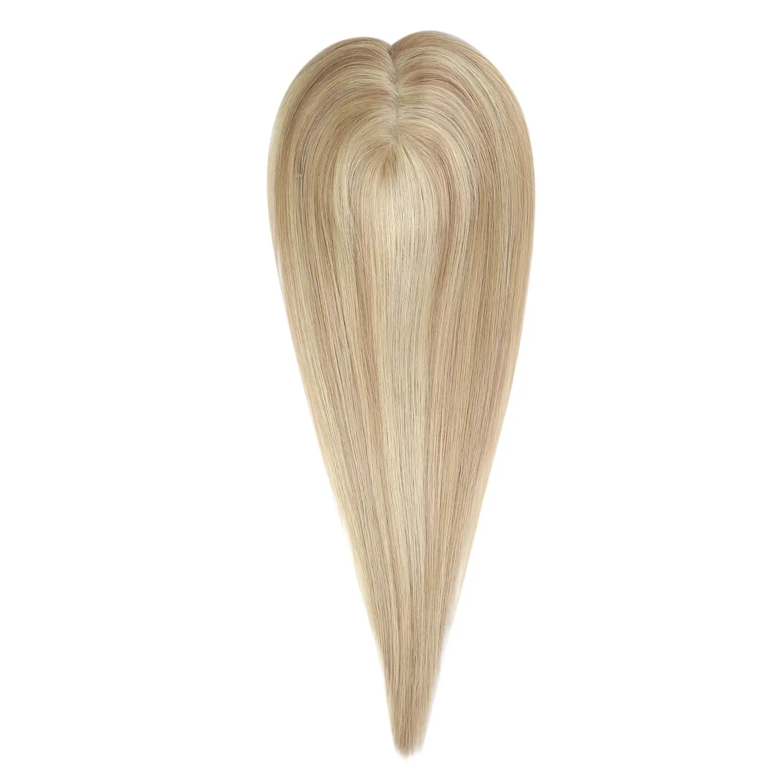 ash blonde highlighted color human hair topper for women for thin hair