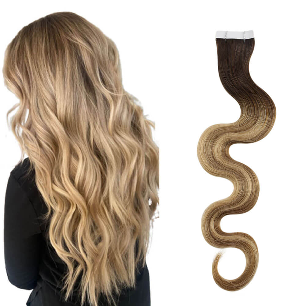 Body Wavy Seamless Injection Tape in Hair Extensions Balayage 3/8/22