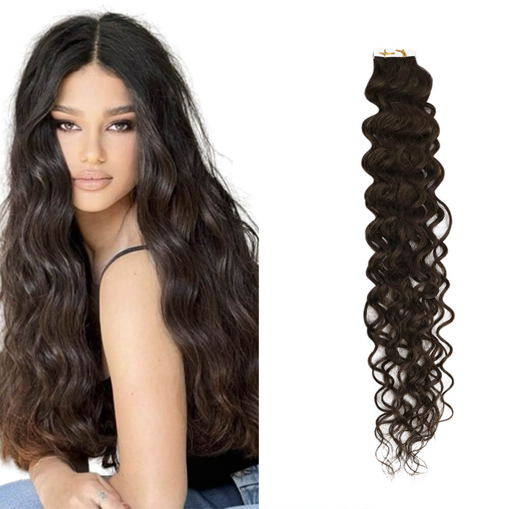 invisible tape in hair extensions dark brown