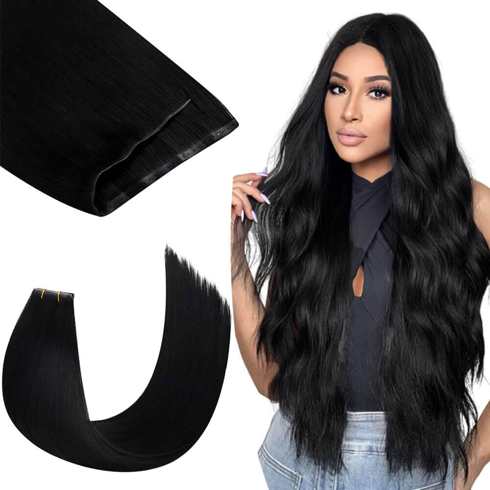 Seamless Invisible Skin Weft Extensions With Small Hole Jet Black