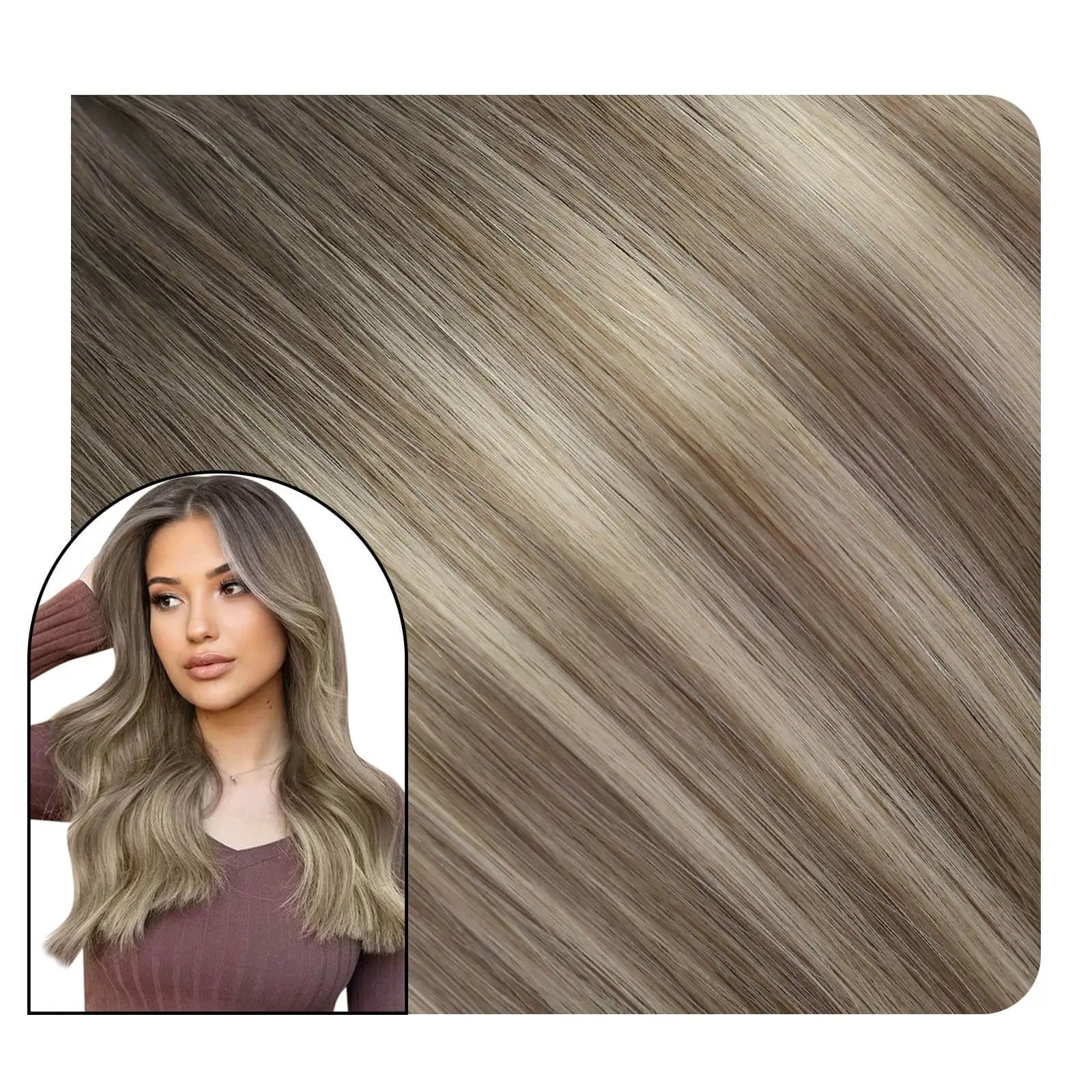 Virgin Injected Tape in Hair Extensions Sliky Straight Balayage Brown Blonde Hair