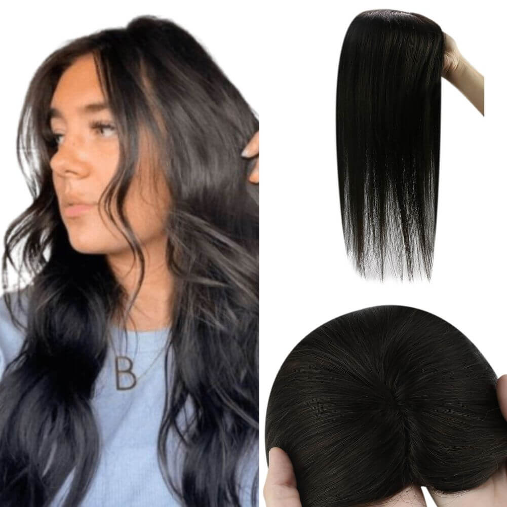 [US Only][Half Price] 150% Density Human Hair Toppers Invisible Wiglet Hairpieces without Bangs Off Black #1B