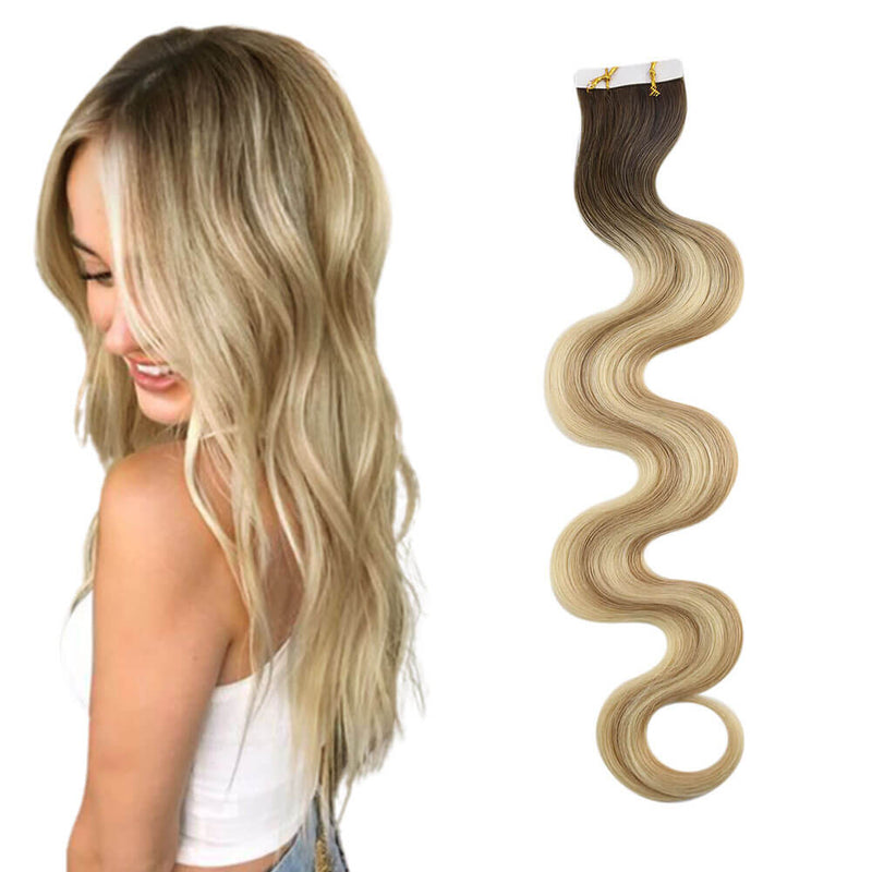 Body Wavy Injection Tape in Extensions Balayage Virgin Human Hair