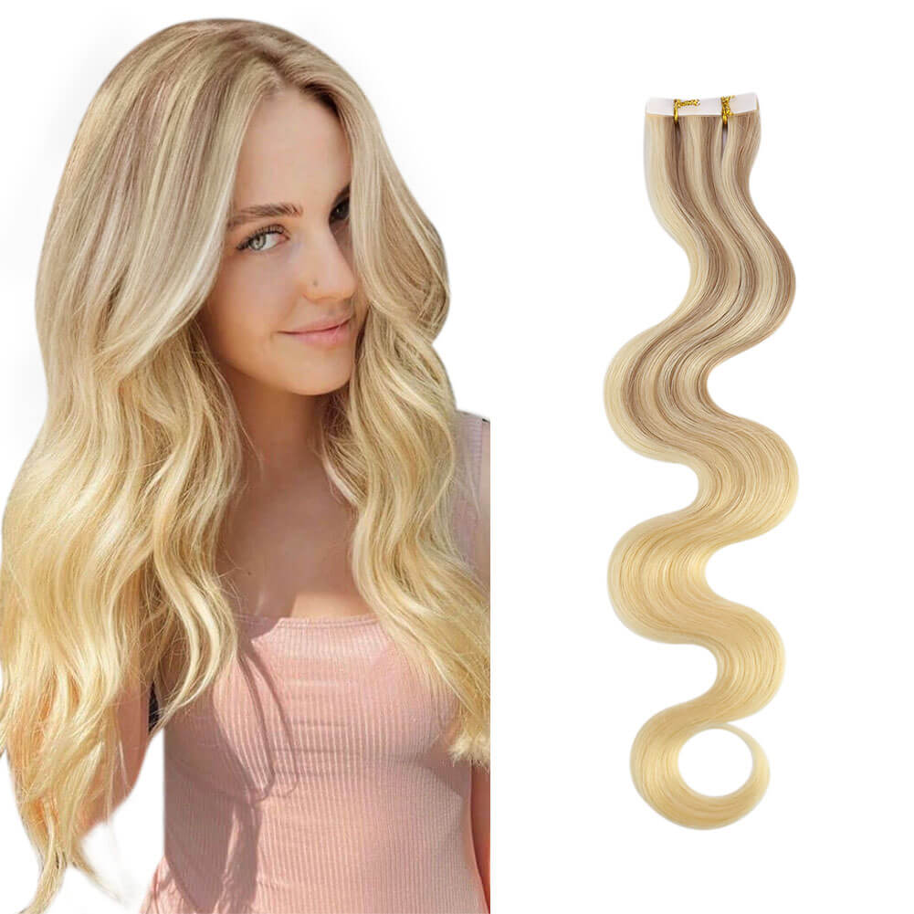 Balayage Omber Blonde Virgin Body Wave Tape in Hair Extensions 18/22/60