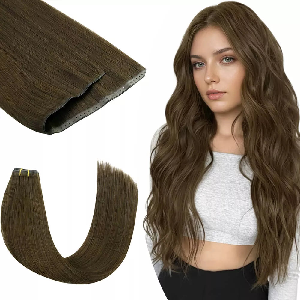 Seamless Invisible Hole Hair Weft PU Skin Weft Human Hair Brown