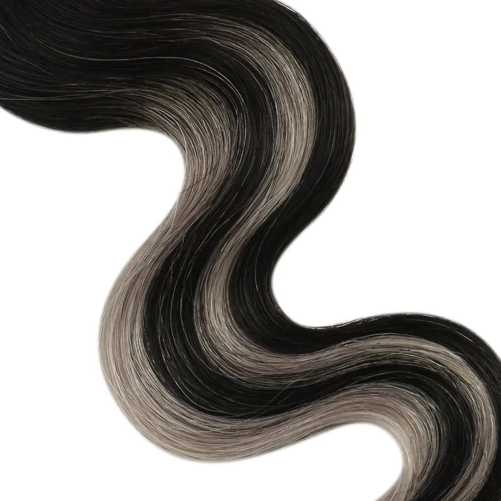 [Pre-sale]Seamless PU Hole Weft Wavy Butterfly Weft Hair Extensions Black with Gray #1B/Silver/1B