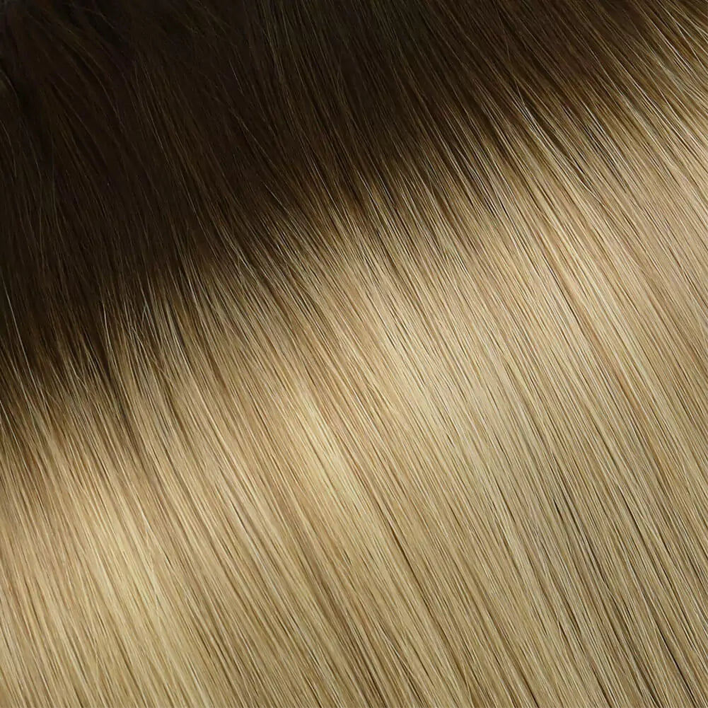 butterfly weft extensions balayage brown on blonde hair