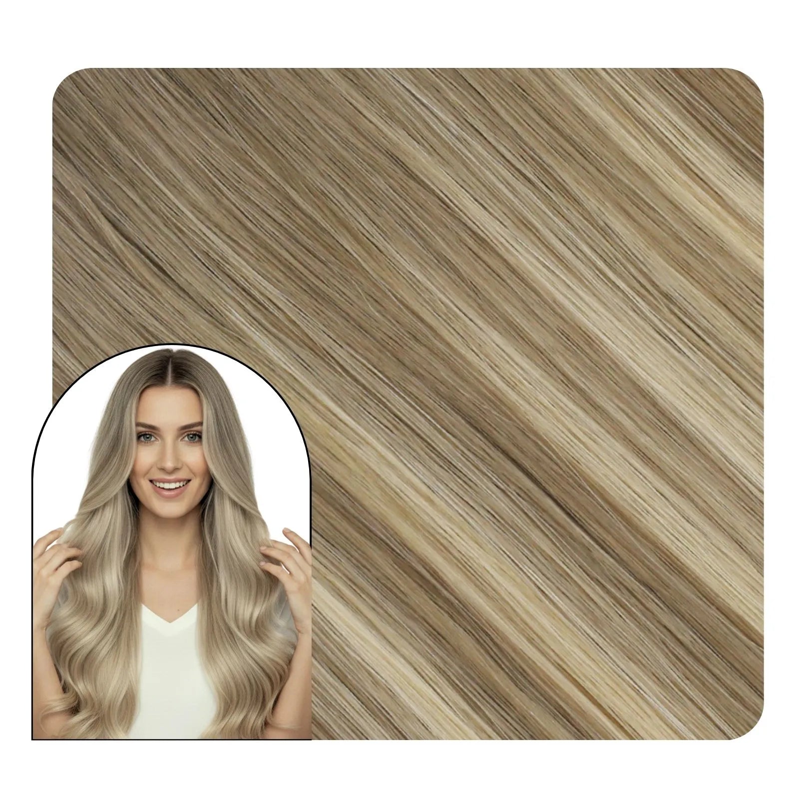 [Virgin+] Butterfly Weft Extensions Human Hair Cool Ash Blonde Balayage #8/8/613