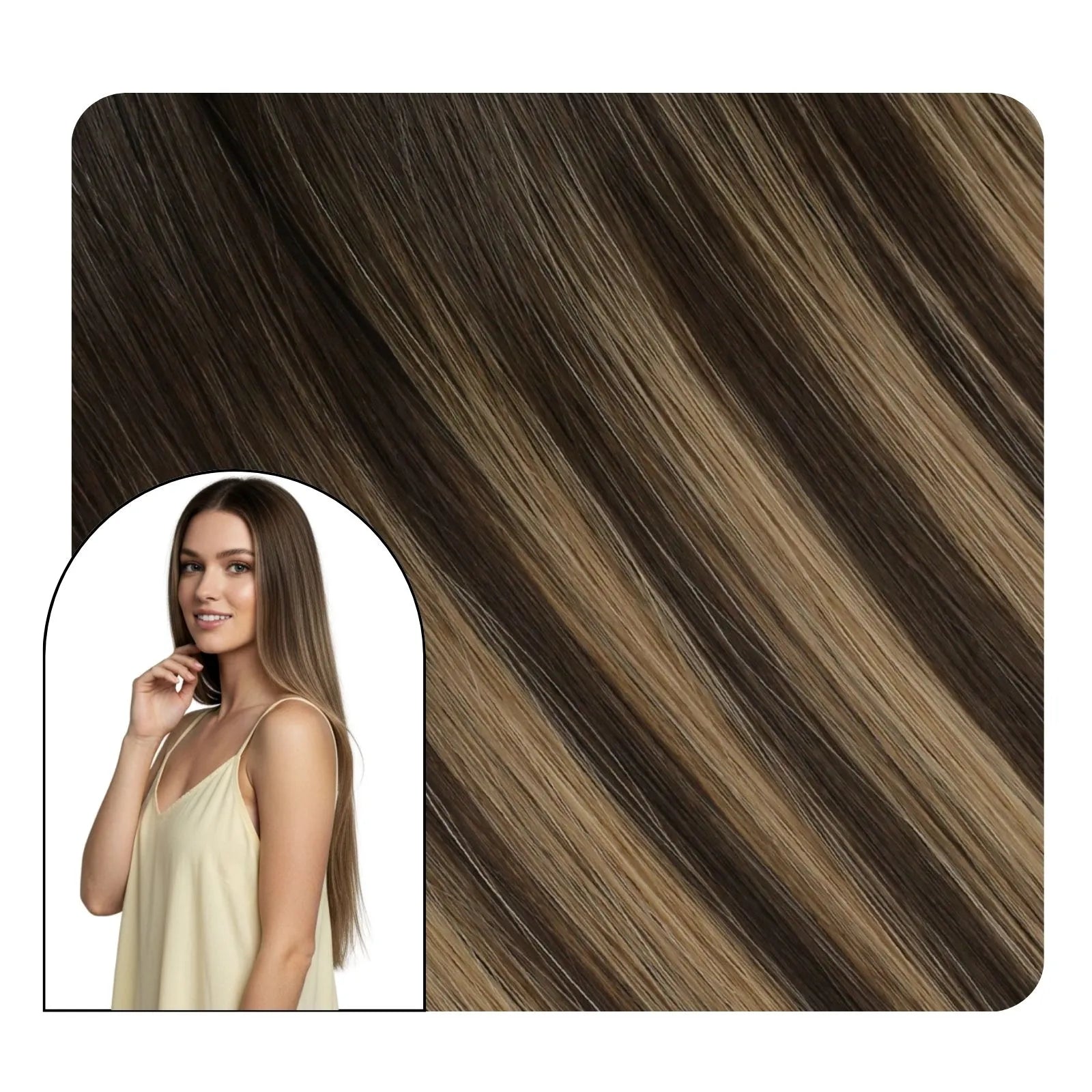 [Virgin+] Butterfly Weft Hair Extensions Human Hair Balayage Dark Honey Cocoa #BM