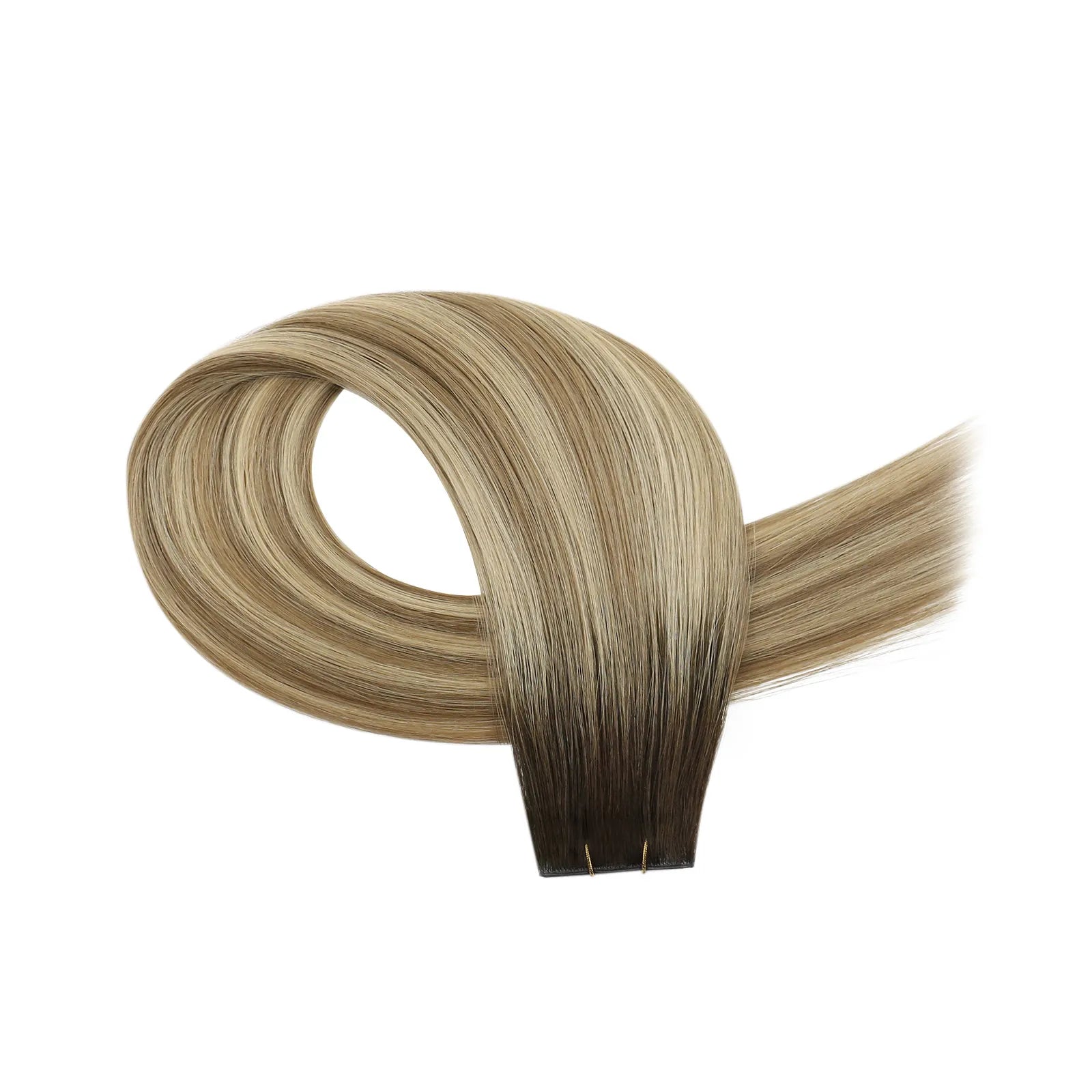 pu hole weft hair virgin human hair bundles brown to blonde