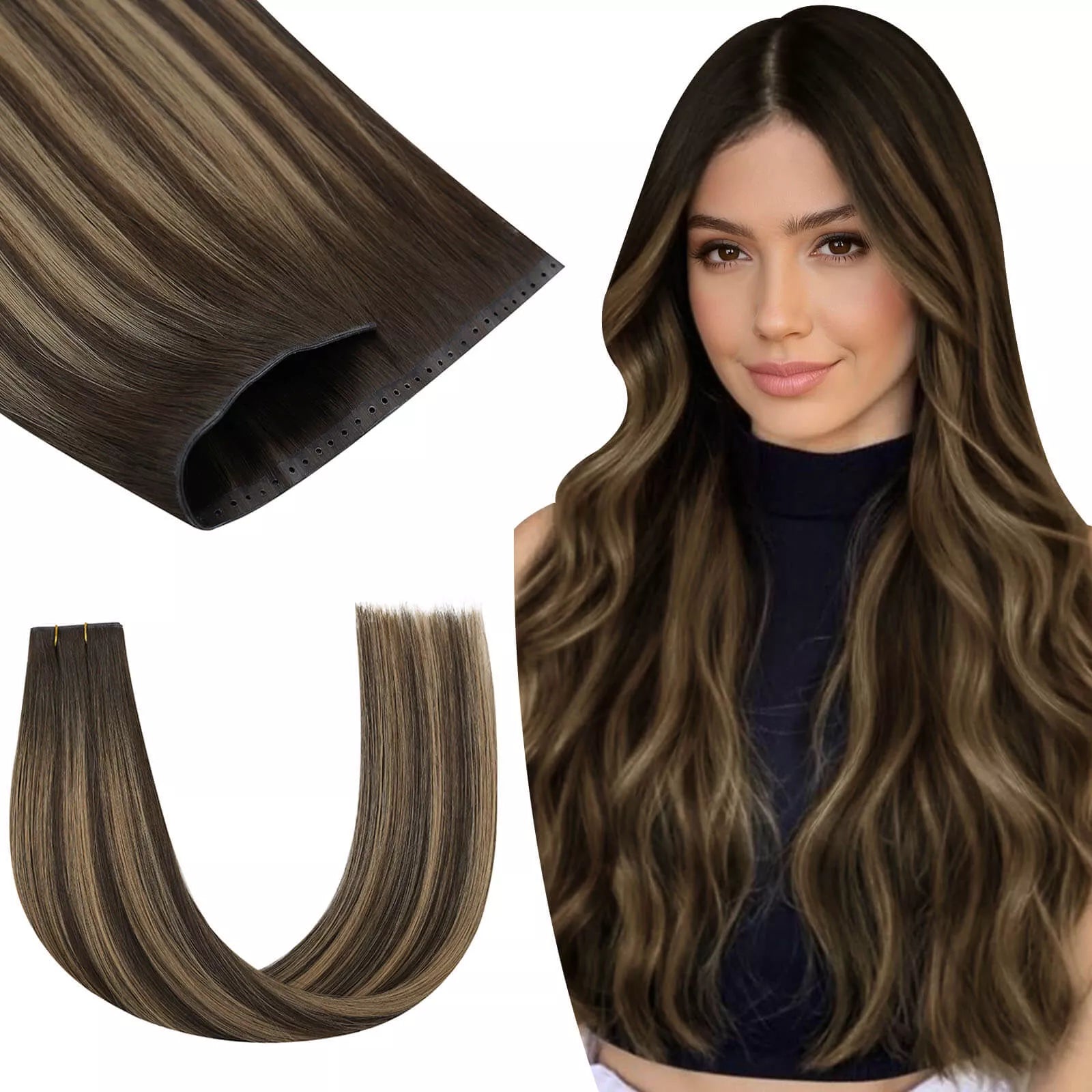 PU hole weft hair extensions human hair
