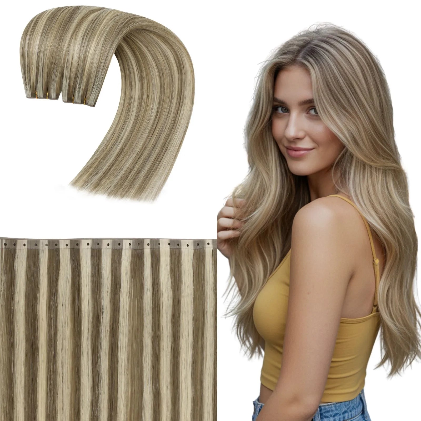 [Virgin+] Butterfly Weft Extensions Human Hair Wefts Beige Blonde #P8/60