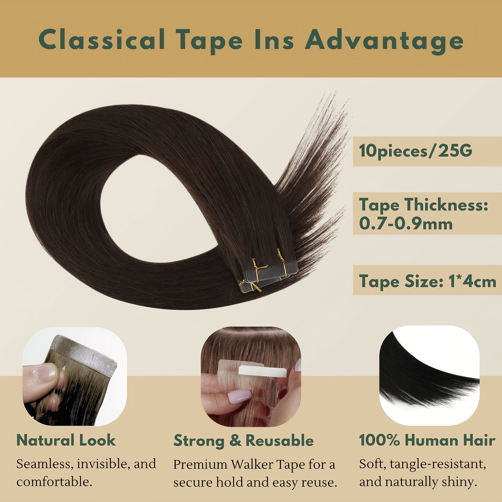 [Virgin Hair] 100% Virgin Human Hair Tape in Extensions Jet Black #1