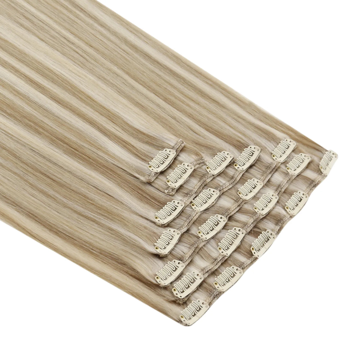 Thickened Clip in Remy Human Hair Extensions 7Pcs Clip Ins Highlighted Beige Blonde #P16/22