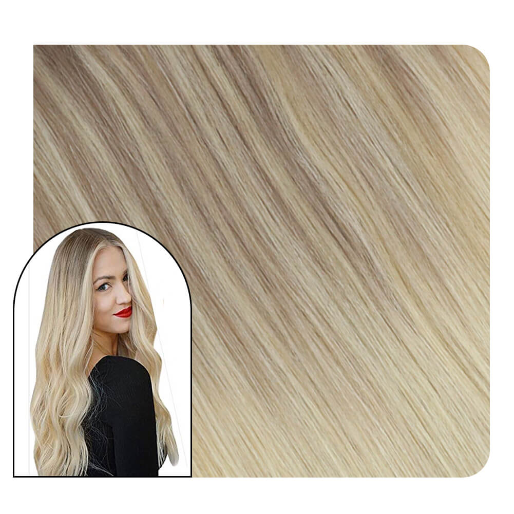 Clip in Hair Extensions Balayage Ash Blonde Mix with Two Tones Blonde #18/22/60