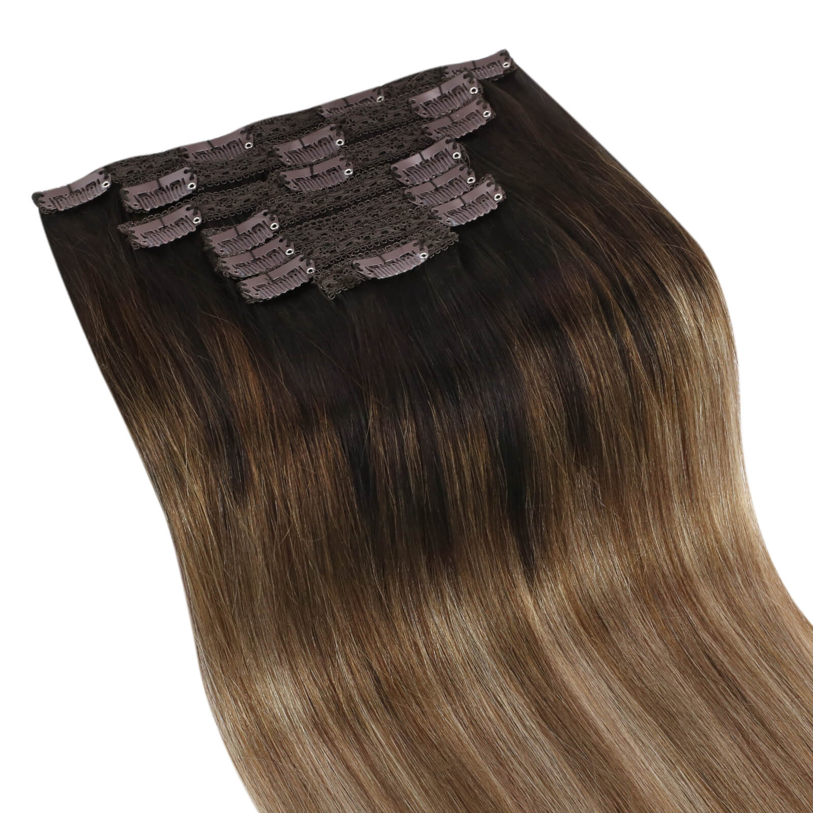 Balayage Hair Extensions Clip in Brown Ombre with Blonde Hair
