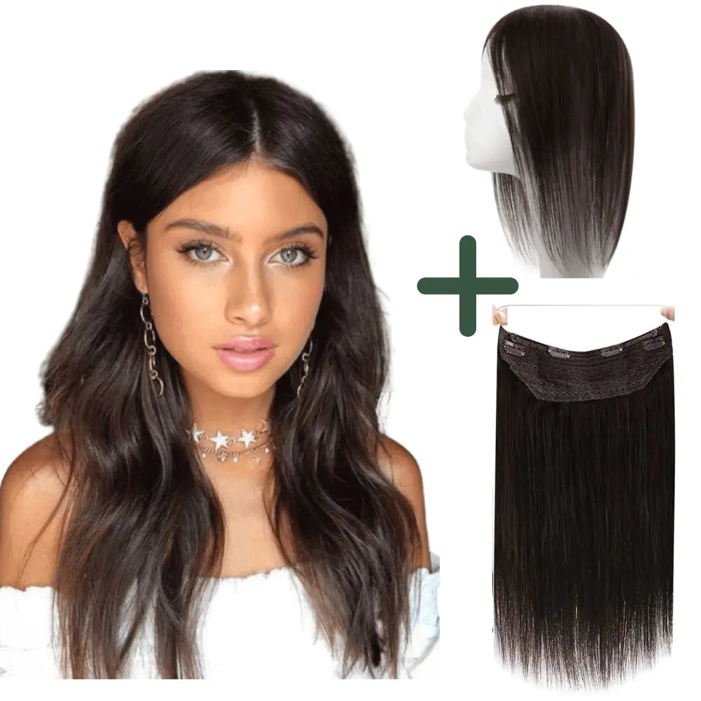 50% Density Remy Topper Dark Brown And Halo Hair extensions #2