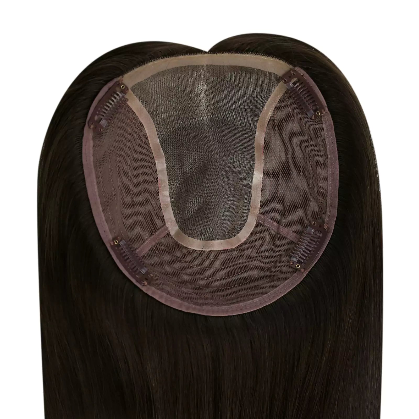 Darkest Brown Virgin Hair Topper Real Human Hair For Thinning Hair 2