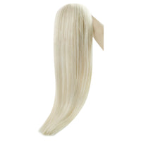 Platinum blonde hand tied weft hair extensions virgin hair