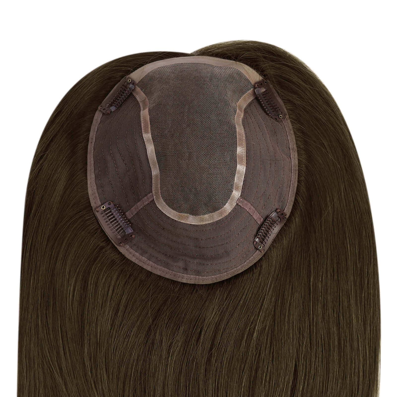 human hairpieces large base clip on real human hair dark brown