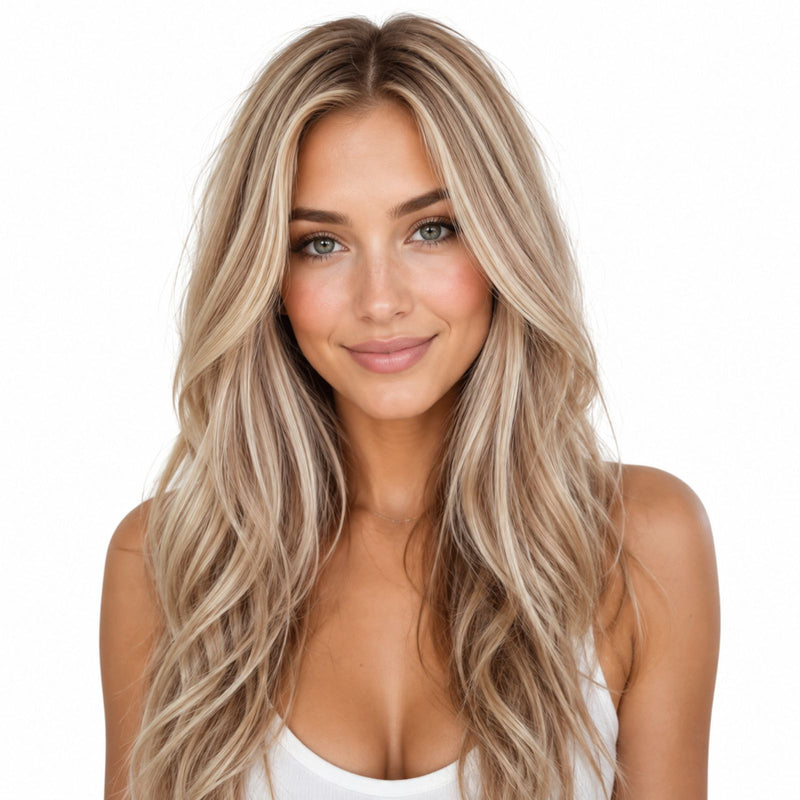 [Pre-Sale]Virgin Feather Weft Hair Extensions Creamy Ash Blonde Highlights #P18/613