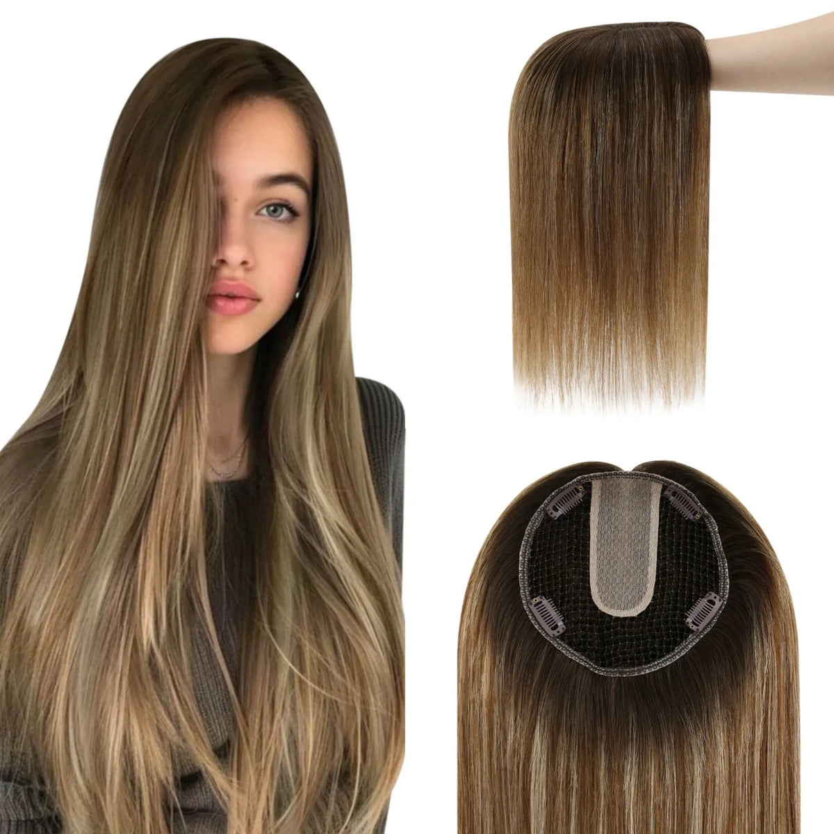 fishnet human hair topper balayage brown