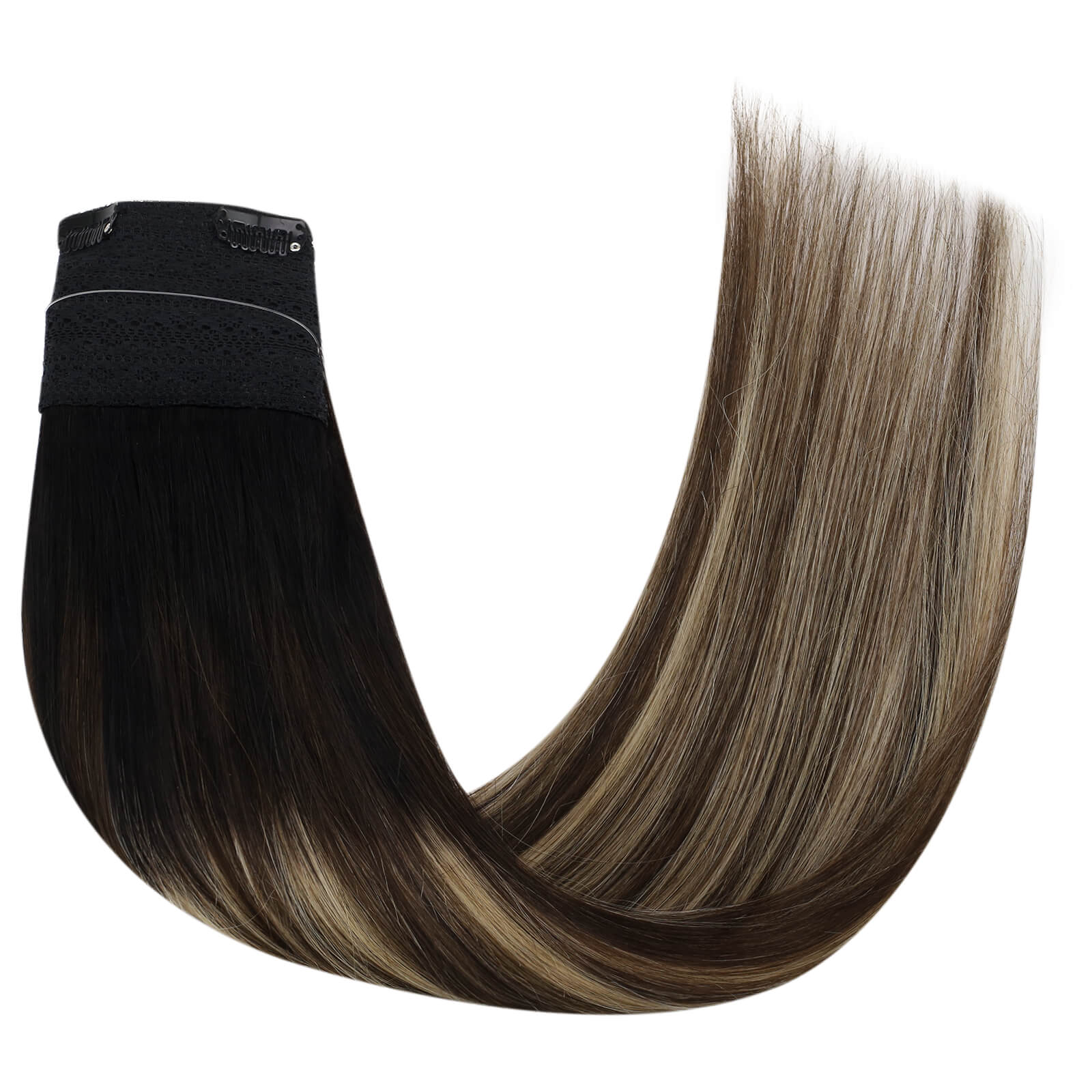 Invisible Wire Hair Extensions Human Hair Balayage Color 1B/4/27