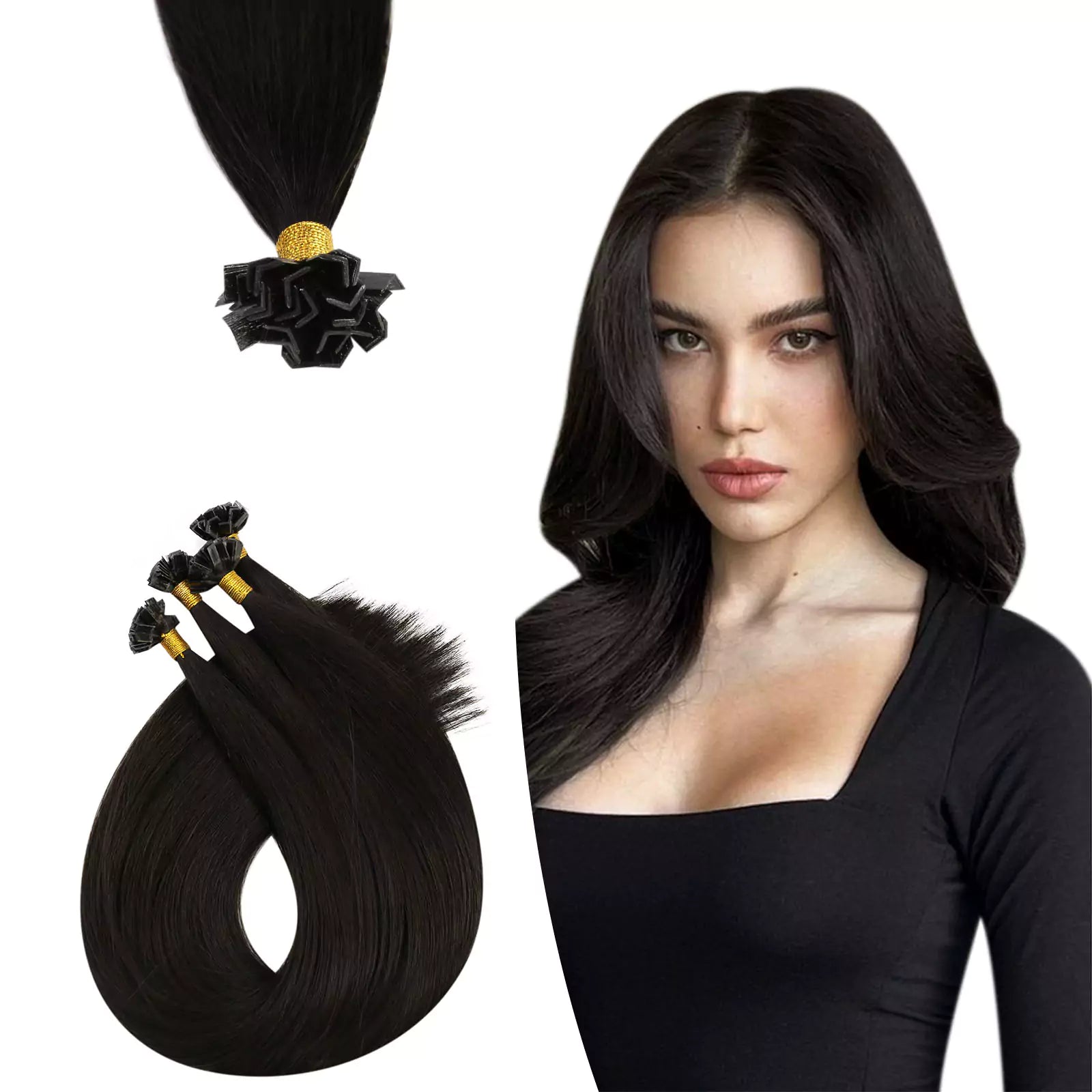 Virgin Ktip Extensions Fusion Human Hair Natural Black For Women #1B