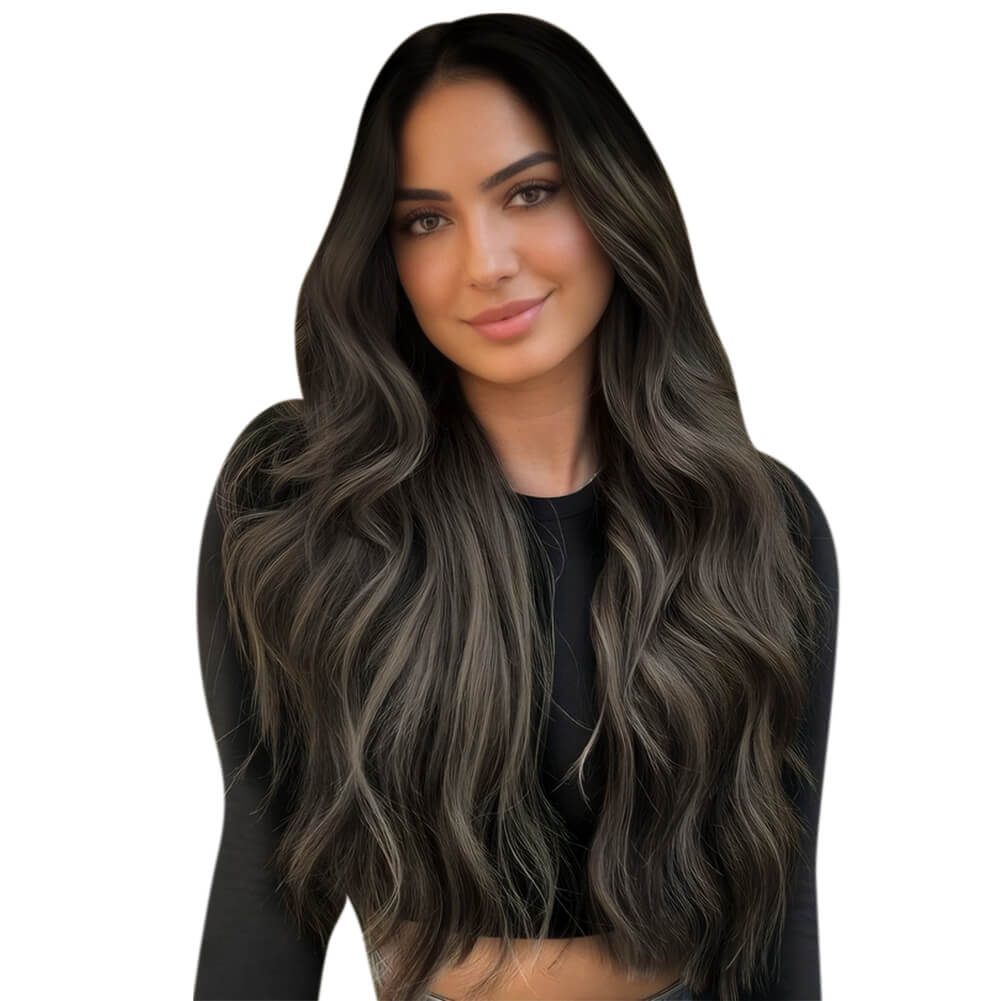 [Pre-sale][Virgin Hair] Invisible Genius Weft Hair Extensions Balayage Color Body Wavy #1B/Silver/1B