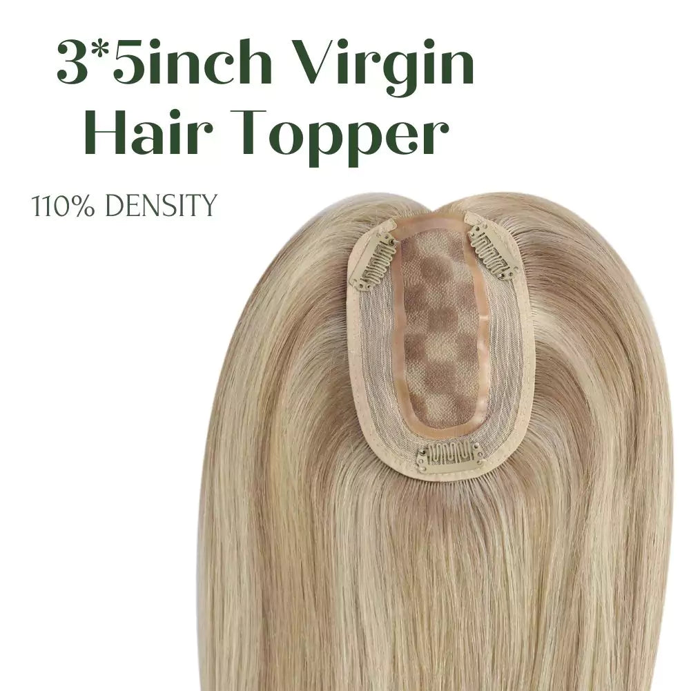 Medium Base Virgin Hair Toppers And Hand-tied Weft Ash Blonde Highlighted