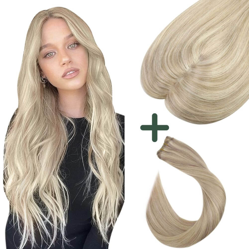Lace Base Hair Toppers Highlighted Color Blonde And Weft Hair Extensions