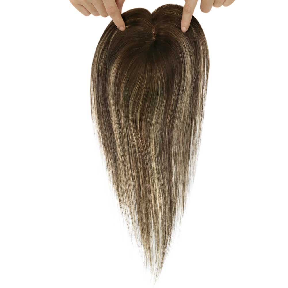 hair topper human hair brown with blonde